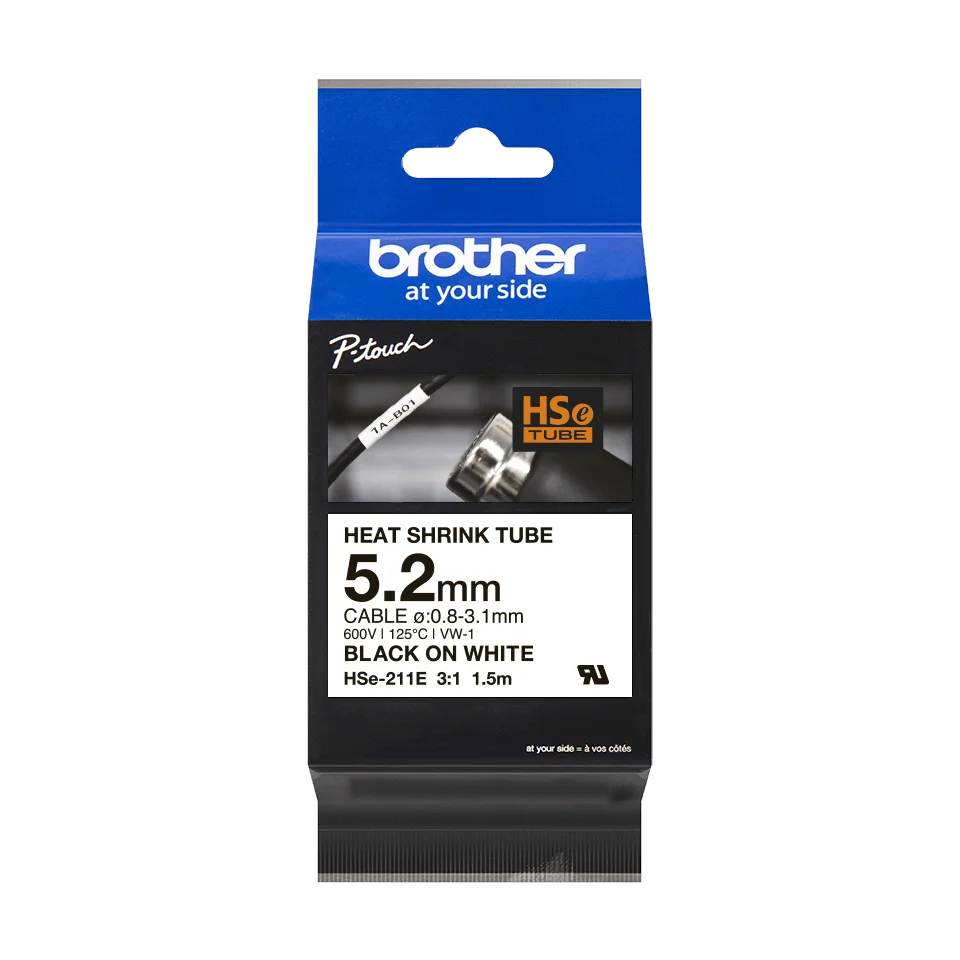 HSE211E_2.webp Rurka termokurczliwa Brother HSe-211 5.2mm Black on White Heat Shrink Tube
