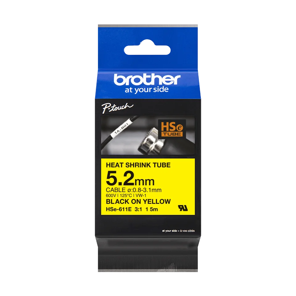 HSE611E_2.webp Rurka termokurczliwa Brother HSe-611 5.2mm Black on Yellow Heat Shrink Tube