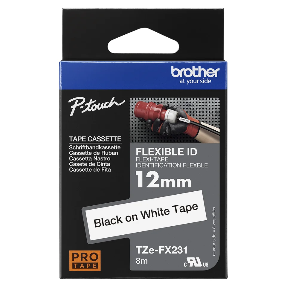 TZEFX231_1.webp Taśma do etykiet Brother TZe-FX231 12mm Black on White Flexible ID