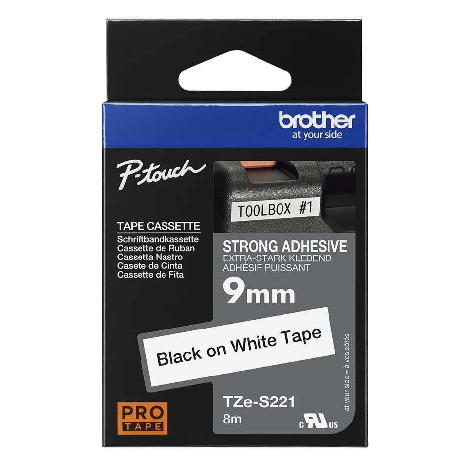 TZES221_1.webp Taśma do etykiet Brother TZe-S221 9mm Black on White Strong Adhesive